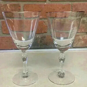 Fostoria Crystal Water Glasses "Engagement w/Platinum Trim"…Vintage